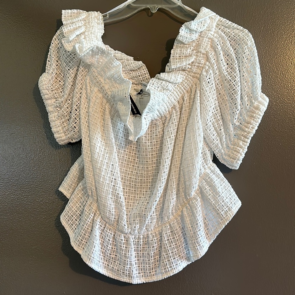 White off shoulder eyelet blouse by Express size large
